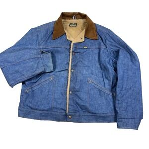 Vintage Maverick Denim Jacket Men Size 44 Sherpa Lined 70s Blue Bell USA Made
